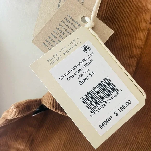 Faherty Corduroy Michelle Long Sleeve Dress NWT Blogger Fav - Picture 11 of 11